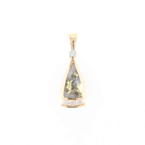 Gold Quartz Triangle Inlaid Pendant with 0.08ctw Diamonds - G2