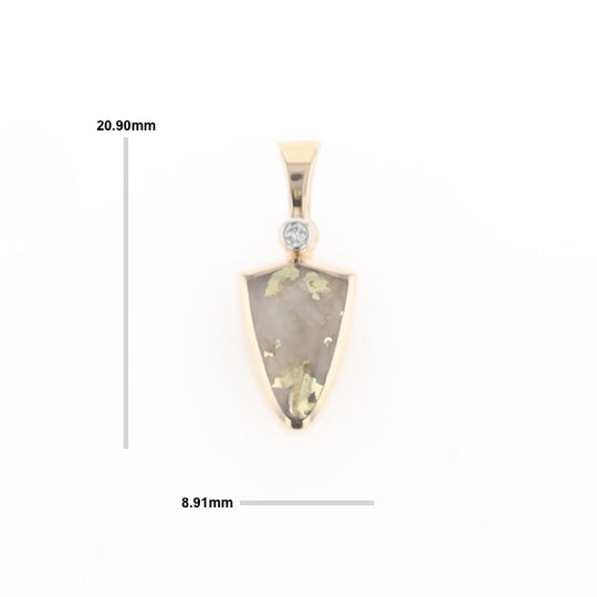 Gold Quartz Pendant Shield Shape Inlaid Pendant with .02ct Diamond