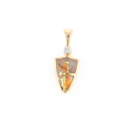 Gold Quartz Necklace Shield Shape Inlaid Pendant with .02ct Diamond