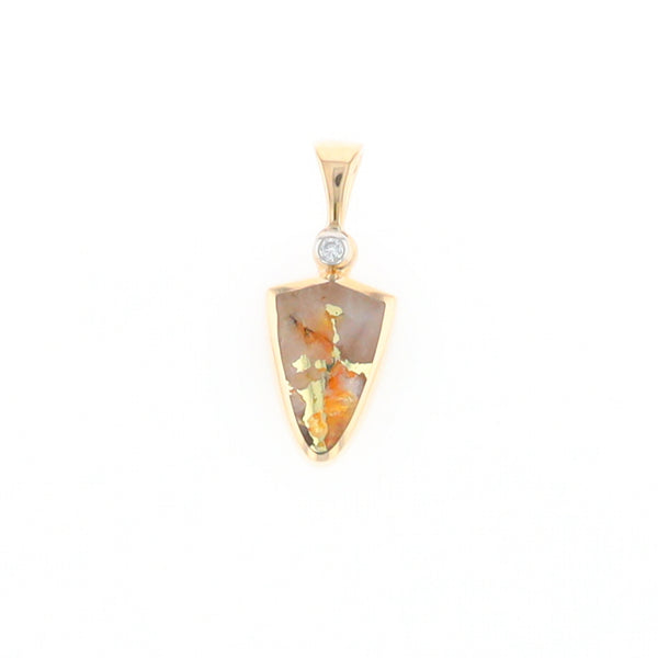 Gold Quartz Necklace Shield Shape Inlaid Pendant with .02ct Diamond