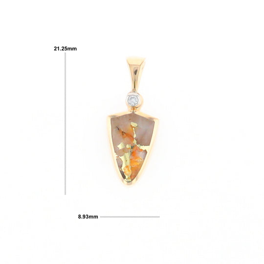 Gold Quartz Necklace Shield Shape Inlaid Pendant with .02ct Diamond