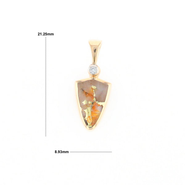 Gold Quartz Necklace Shield Shape Inlaid Pendant with .02ct Diamond