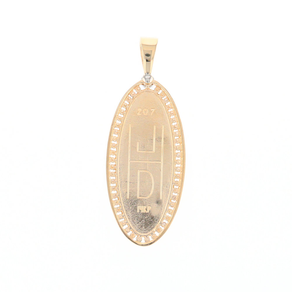 Gold Quartz Necklace 0.96ctw Halo Diamond Oval Inlaid Pendant