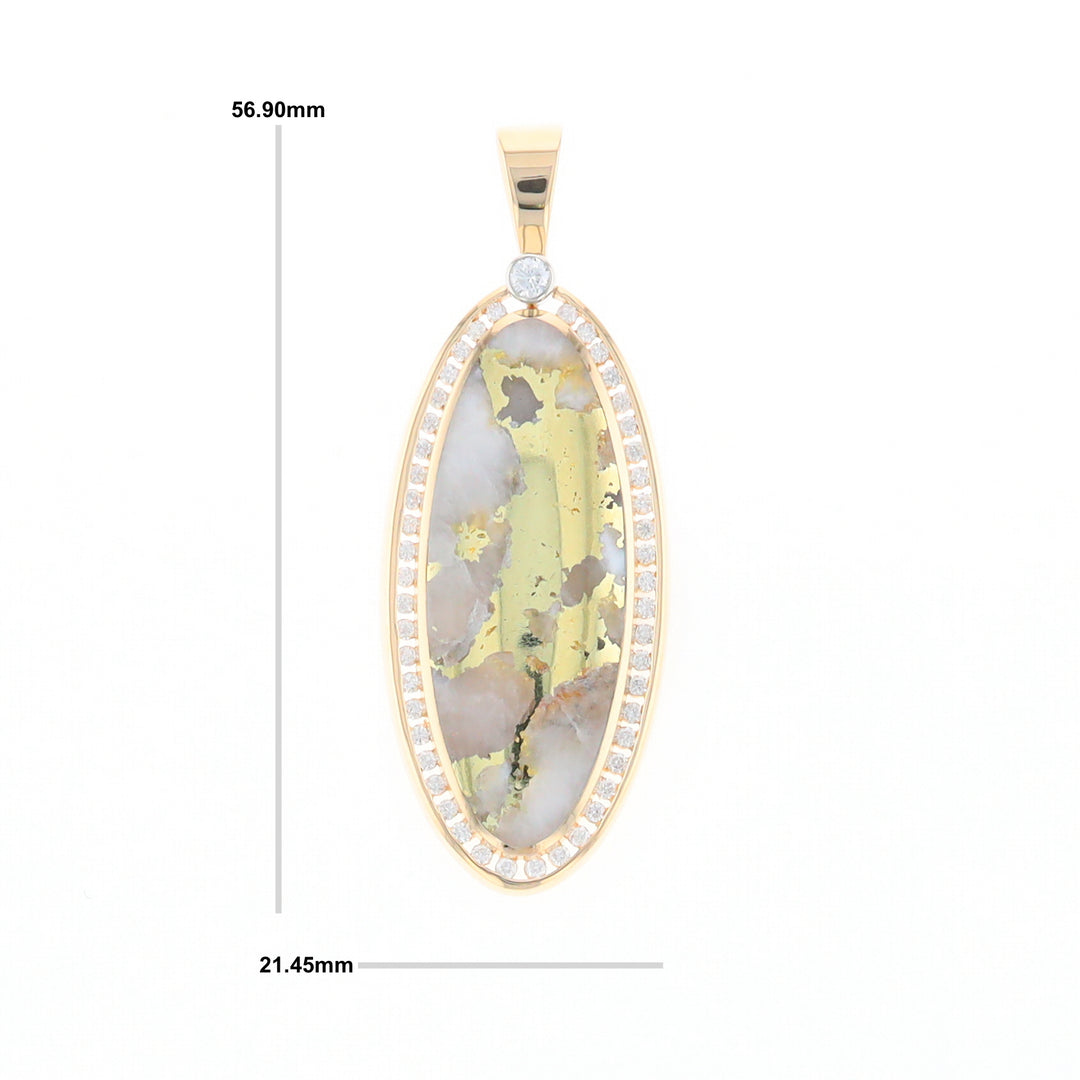 Gold Quartz Necklace 0.96ctw Halo Diamond Oval Inlaid Pendant