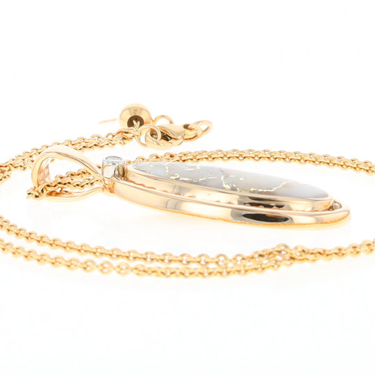 Gold Quartz Necklace .54ctw Halo Diamond Oval Inlaid Pendant