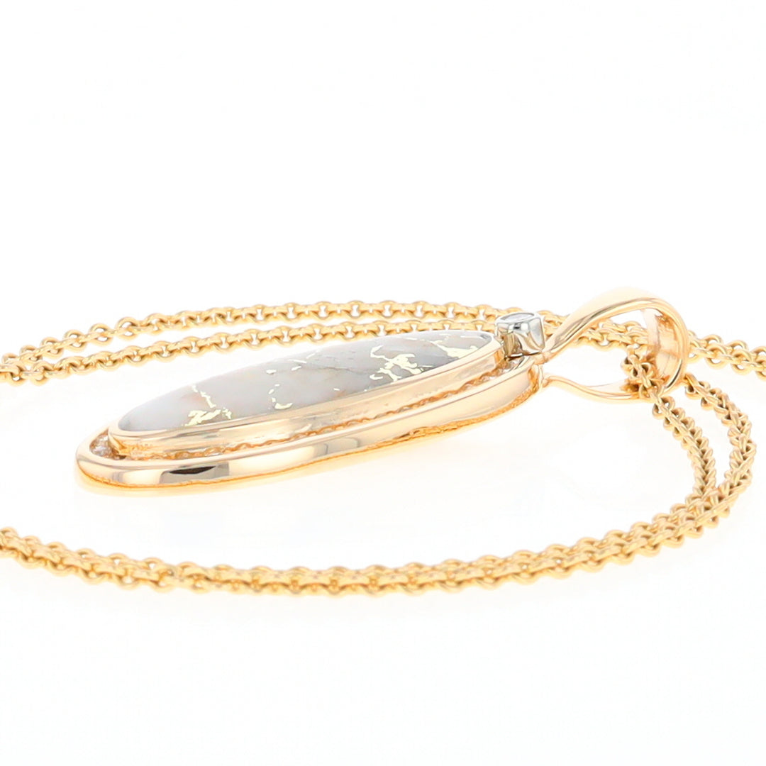 Gold Quartz Necklace .54ctw Halo Diamond Oval Inlaid Pendant