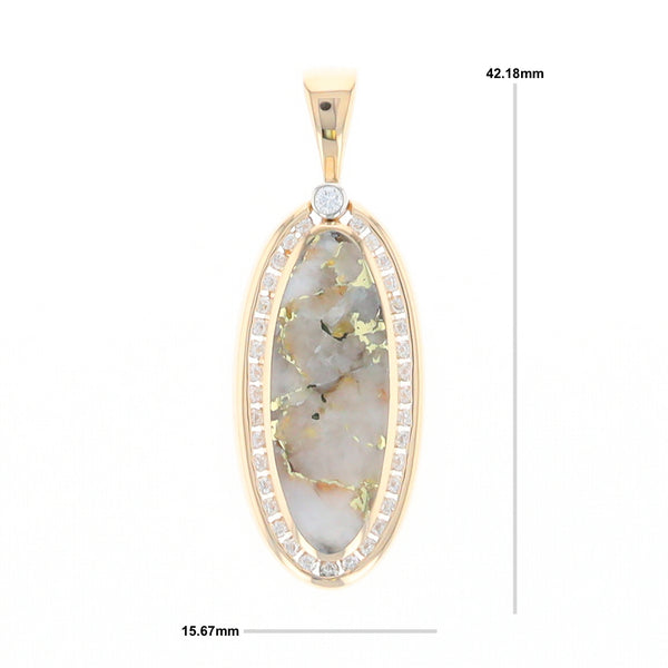 Gold Quartz Necklace .54ctw Halo Diamond Oval Inlaid Pendant