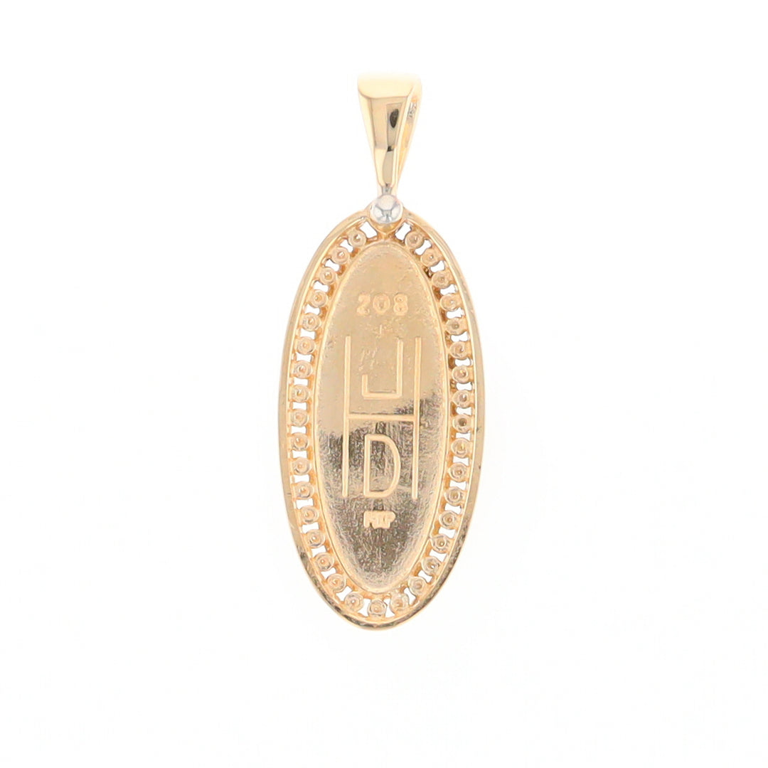 Gold Quartz Necklace .54ctw Halo Diamond Oval Inlaid Pendant