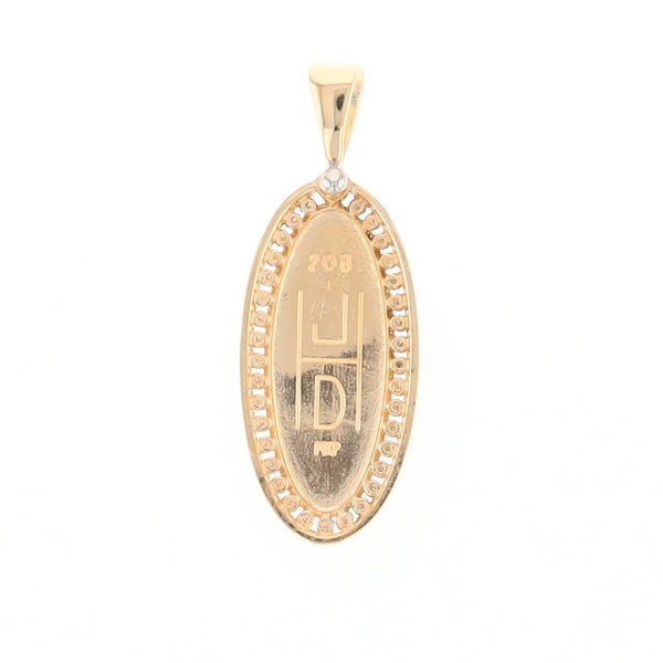 Gold Quartz Necklace .54ctw Halo Diamond Oval Inlaid Pendant