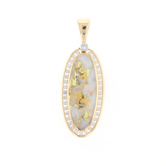 Gold Quartz Necklace .54ctw Halo Diamond Oval Inlaid Pendant