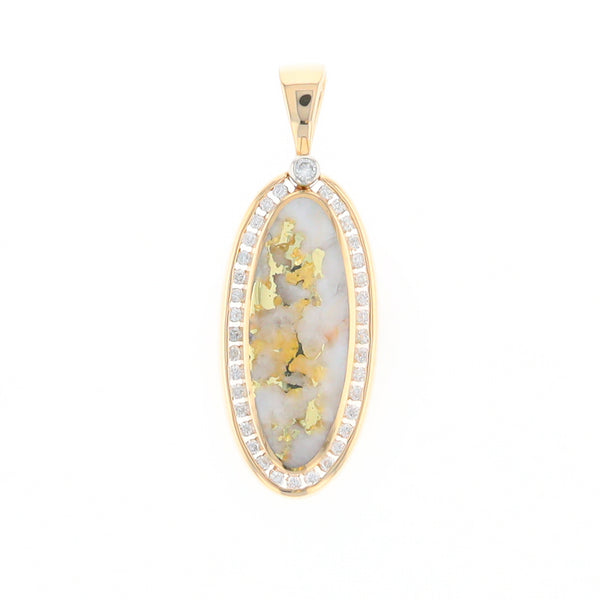 Gold Quartz Necklace .54ctw Halo Diamond Oval Inlaid Pendant