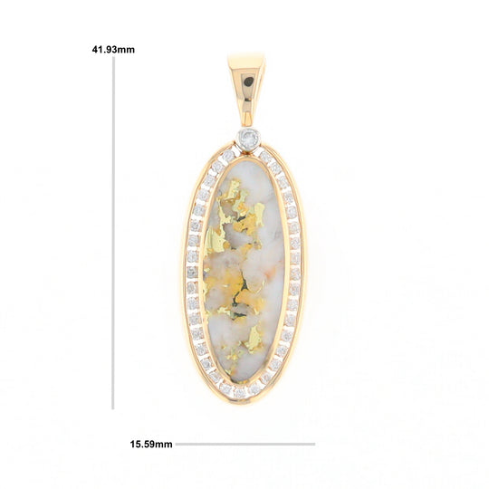 Gold Quartz Necklace .54ctw Halo Diamond Oval Inlaid Pendant