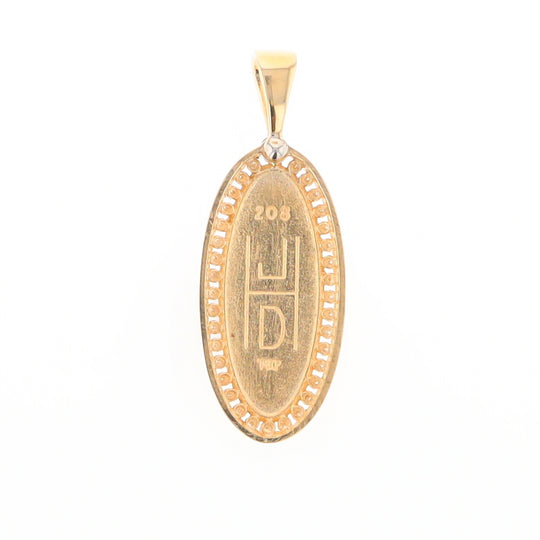 Gold Quartz Necklace .54ctw Halo Diamond Oval Inlaid Pendant