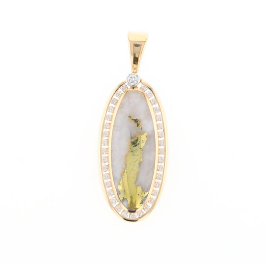 Gold Quartz Necklace .54ctw Halo Diamond Oval Inlaid Pendant