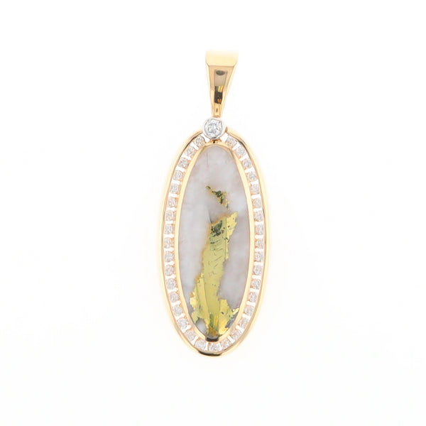 Gold Quartz Necklace .54ctw Halo Diamond Oval Inlaid Pendant