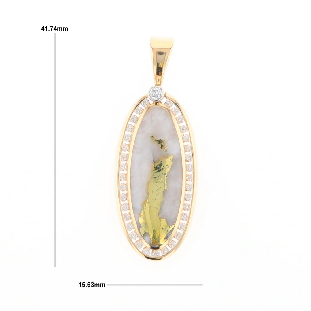 Gold Quartz Necklace .54ctw Halo Diamond Oval Inlaid Pendant