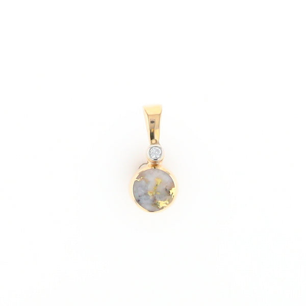 Gold Quartz Necklace Round Inlaid Pendant with .02ct Round Diamond