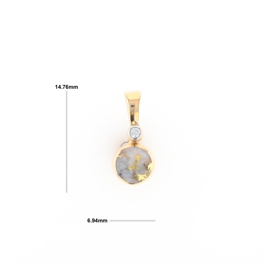 Gold Quartz Necklace Round Inlaid Pendant with .02ct Round Diamond