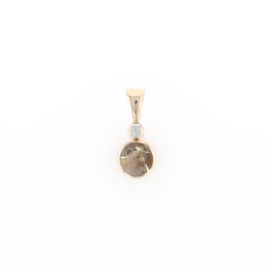 Gold Quartz Necklace Round Inlaid Pendant with .02ct Diamond