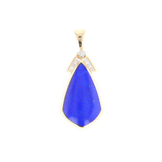 Natural Lapis pendant, tear drop inlaid design, 0.15ctw diamonds