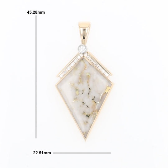 Gold Quartz Necklace Kite Shape Inlaid Pendant with .27ctw Diamonds