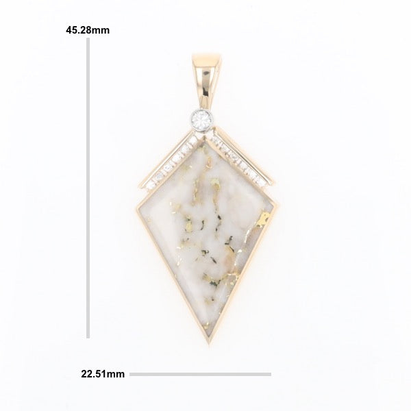 Gold Quartz Necklace Kite Shape Inlaid Pendant with .27ctw Diamonds