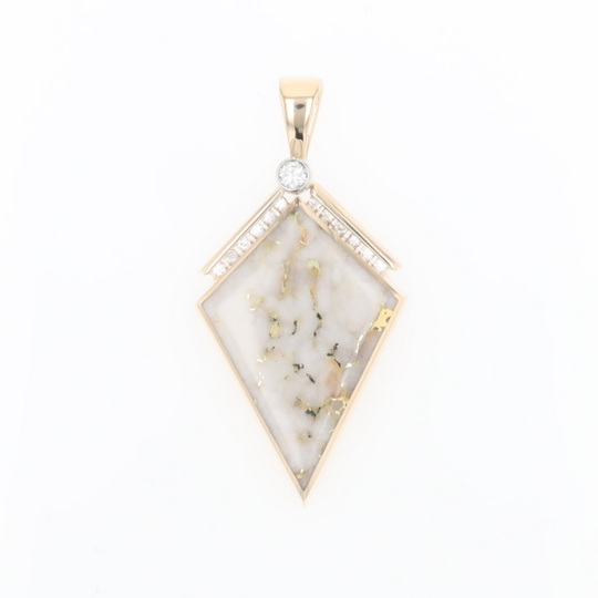 Gold Quartz Necklace Kite Shape Inlaid Pendant with .27ctw Diamonds