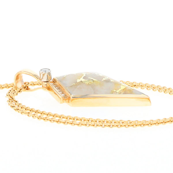 Gold Quartz Necklace Kite Shape Inlaid Pendant with .27ctw Diamonds
