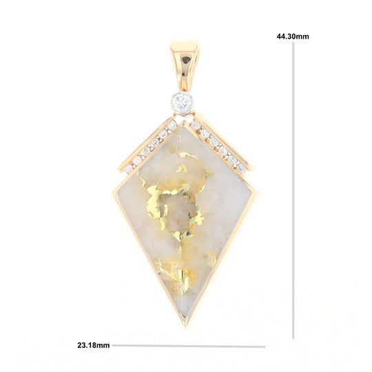 Gold Quartz Necklace Kite Shape Inlaid Pendant with .27ctw Diamonds