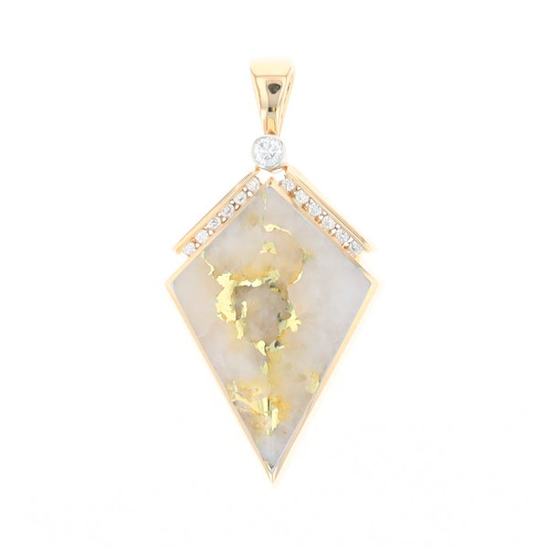 Gold Quartz Necklace Kite Shape Inlaid Pendant with .27ctw Diamonds