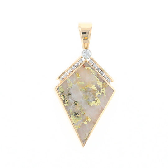 Gold Quartz Kite Shape Inlaid Pendant with .27ctw Diamonds