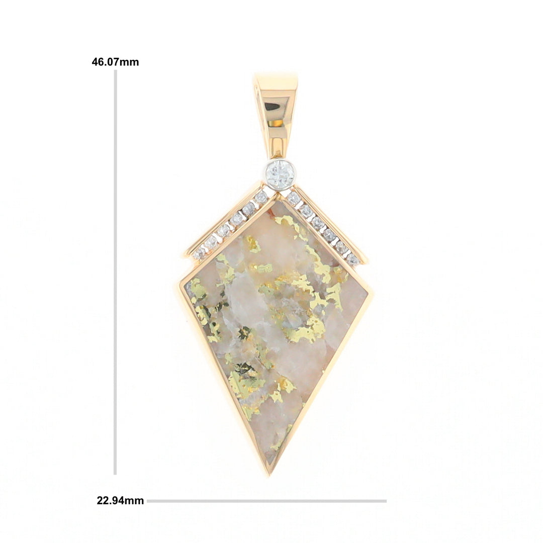 Gold Quartz Kite Shape Inlaid Pendant with .27ctw Diamonds