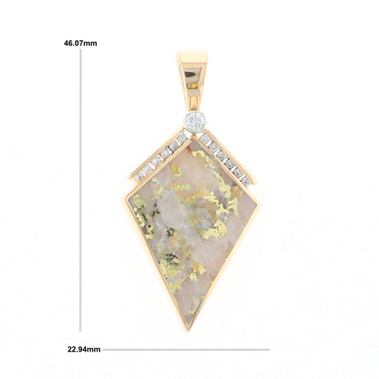 Gold Quartz Kite Shape Inlaid Pendant with .27ctw Diamonds