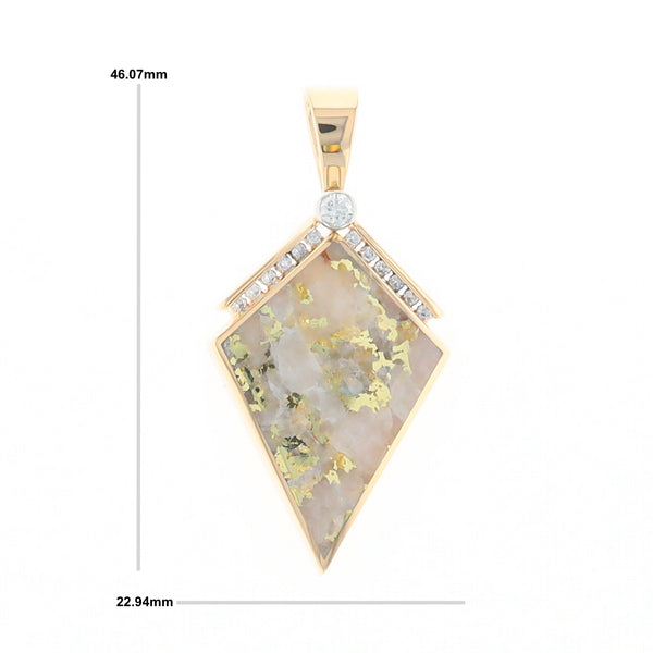 Gold Quartz Kite Shape Inlaid Pendant with .27ctw Diamonds