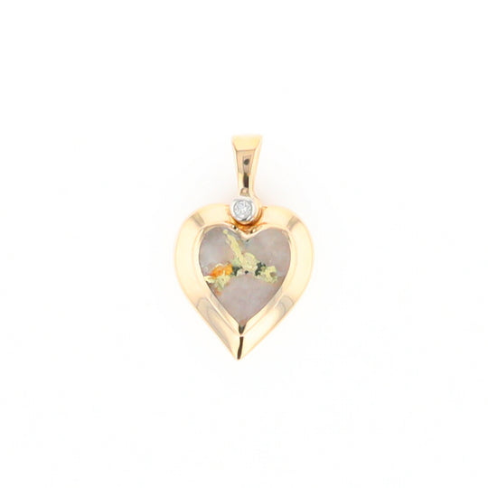 Gold Quartz Heart Shape Inlaid Pendant with .02ct Diamond