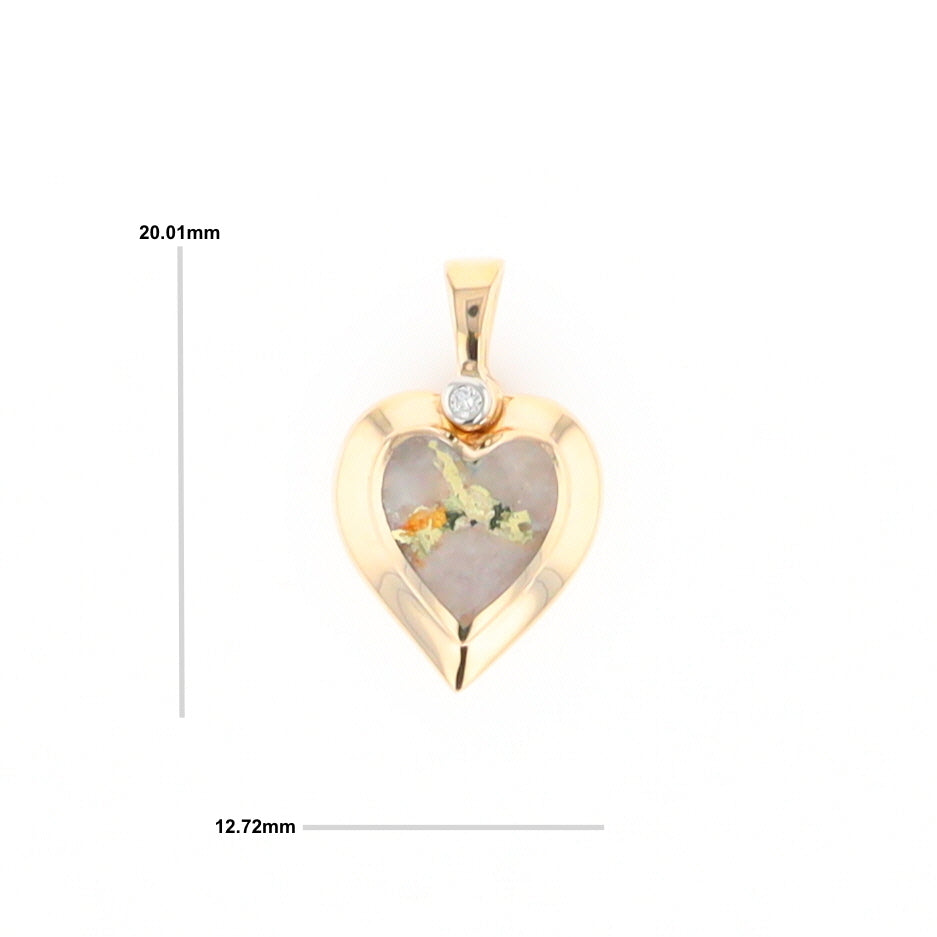 Gold Quartz Heart Shape Inlaid Pendant with .02ct Diamond