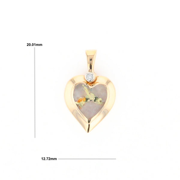 Gold Quartz Heart Shape Inlaid Pendant with .02ct Diamond