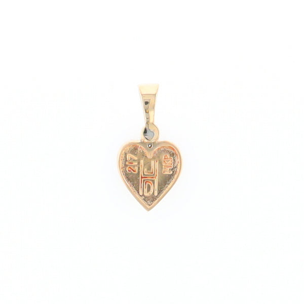 Gold Quartz Necklace Heart Inlaid Design Pendant with .02ct Diamond