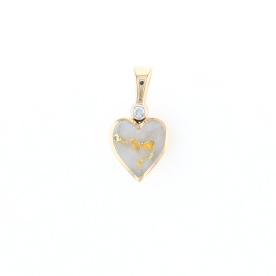 Gold Quartz Necklace Heart Inlaid Design Pendant with .02ct Diamond