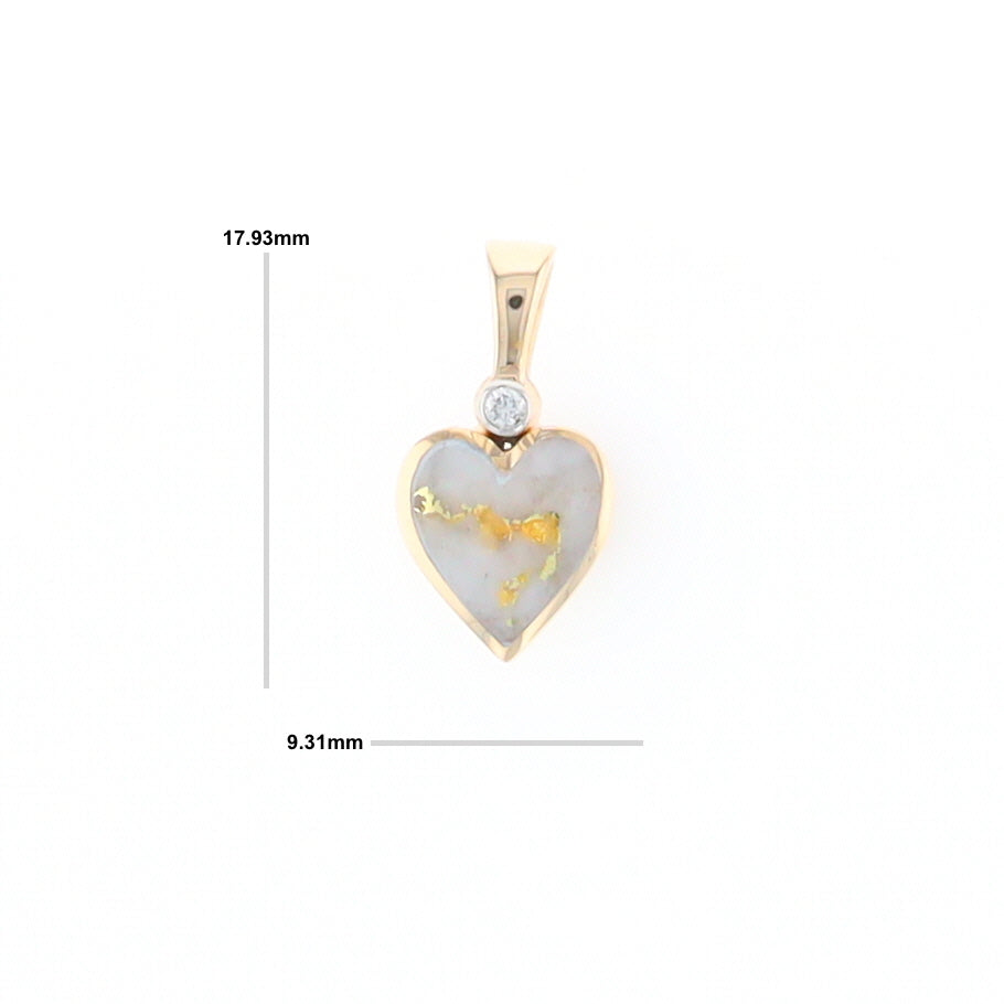 Gold Quartz Necklace Heart Inlaid Design Pendant with .02ct Diamond