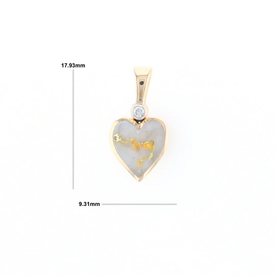 Gold Quartz Necklace Heart Inlaid Design Pendant with .02ct Diamond