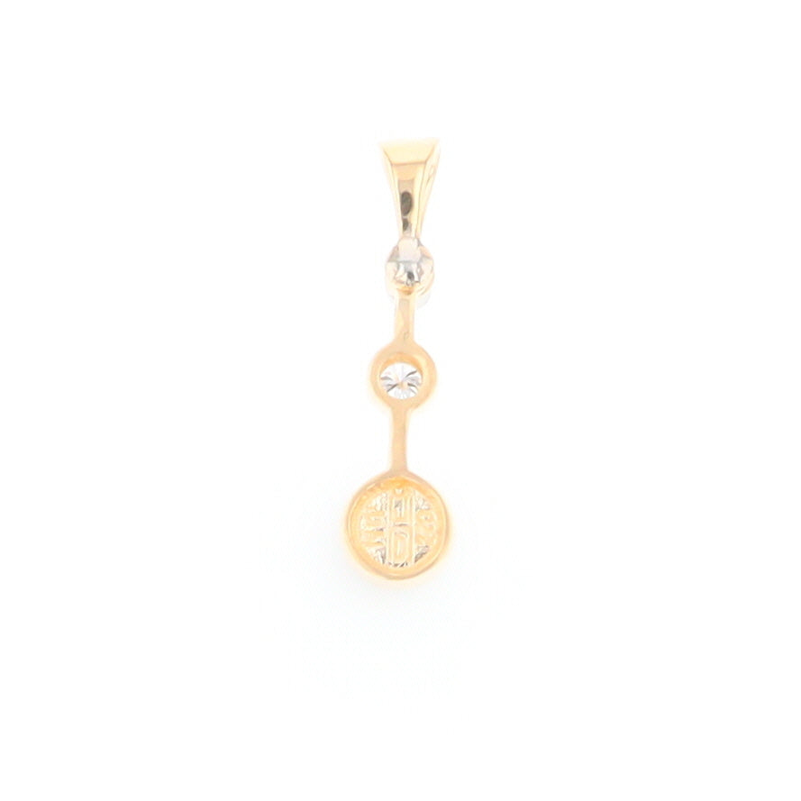 Gold Quartz Necklace Round Inlaid Design Pendant With .10ctw Round Diamond