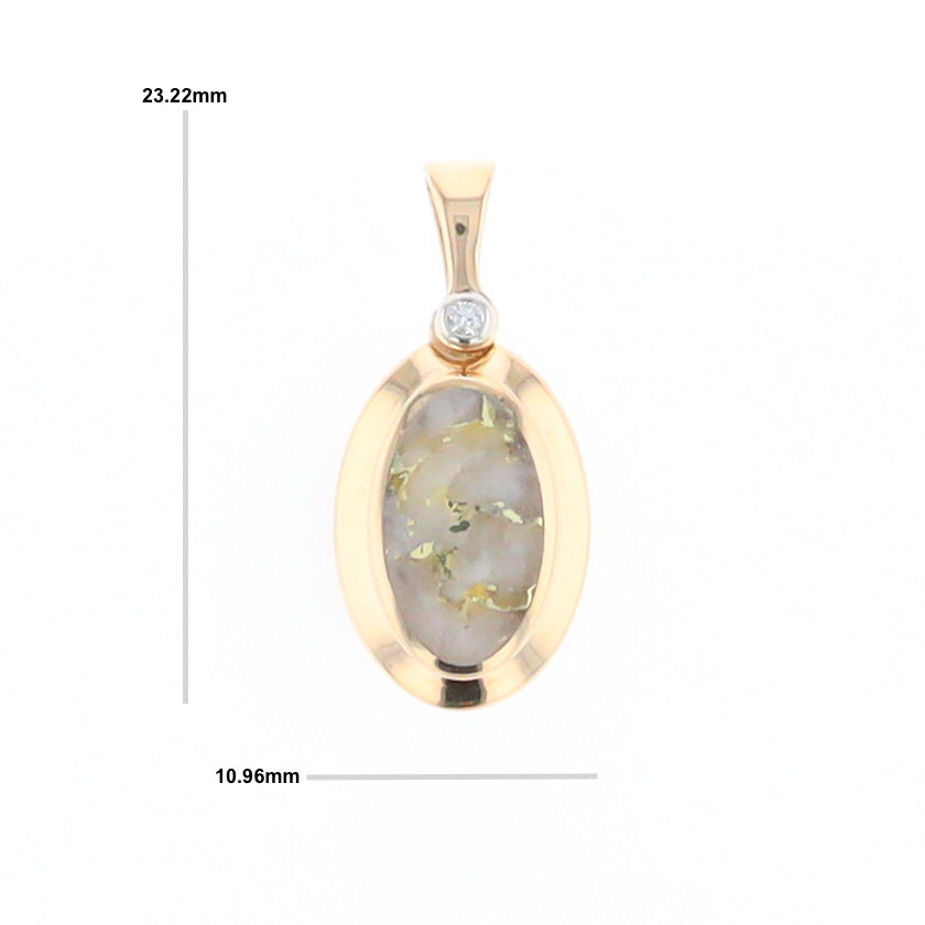 Gold Quartz Necklace Oval Inlaid Pendant with .02ct Diamond