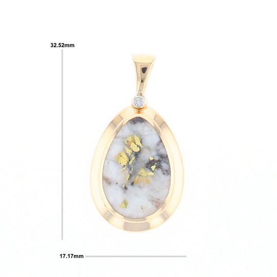 Gold Quartz Necklace Pear Shape Inlaid Pendant with .02ct Diamond