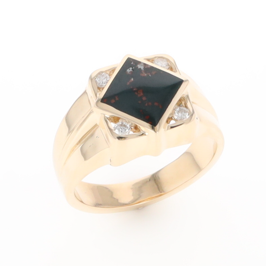 Bloodstone Ring Diamond Shape Inlaid with .16ctw Round Diamonds