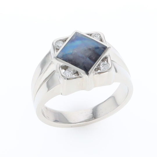 Natural Moonstone ring diamond shape inlaid design with .16ctw round diamonds