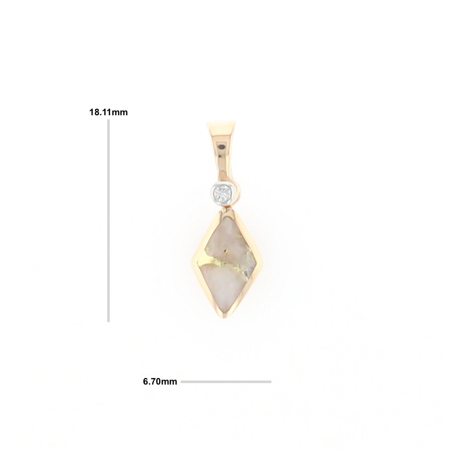 Gold Quartz Necklace Diamond Shape Inlaid Pendant with .02ct Diamond