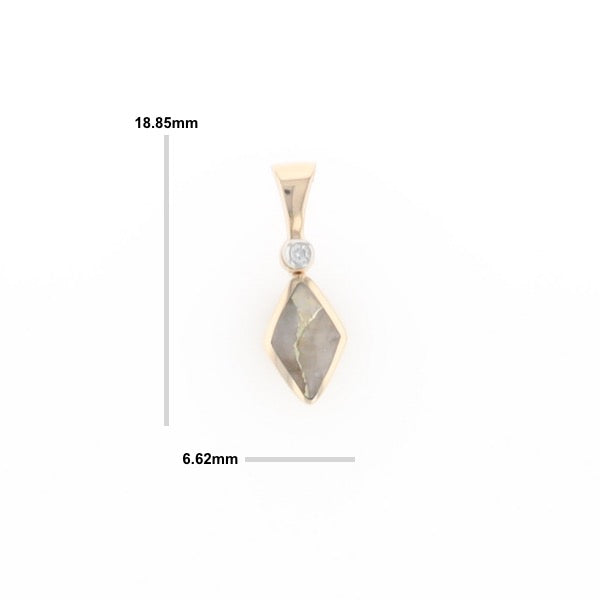 Gold Quartz Necklace Diamond Shape Inlaid Pendant with .02ct Diamond