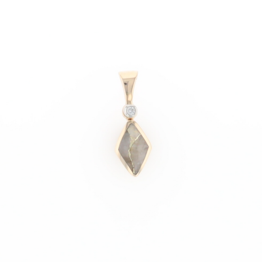 Gold Quartz Necklace Diamond Shape Inlaid Pendant with .02ct Diamond
