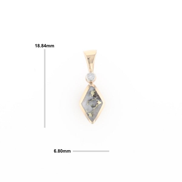Gold Quartz Necklace Kite Shape Inlaid Pendant with .02ct Diamond